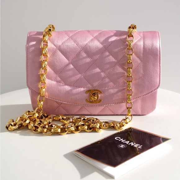 Chanel Vintage Pink Quilted Satin Mini Diana 24K Gold Bijou Chain 90s Flap Bag - Picture 2 of 16